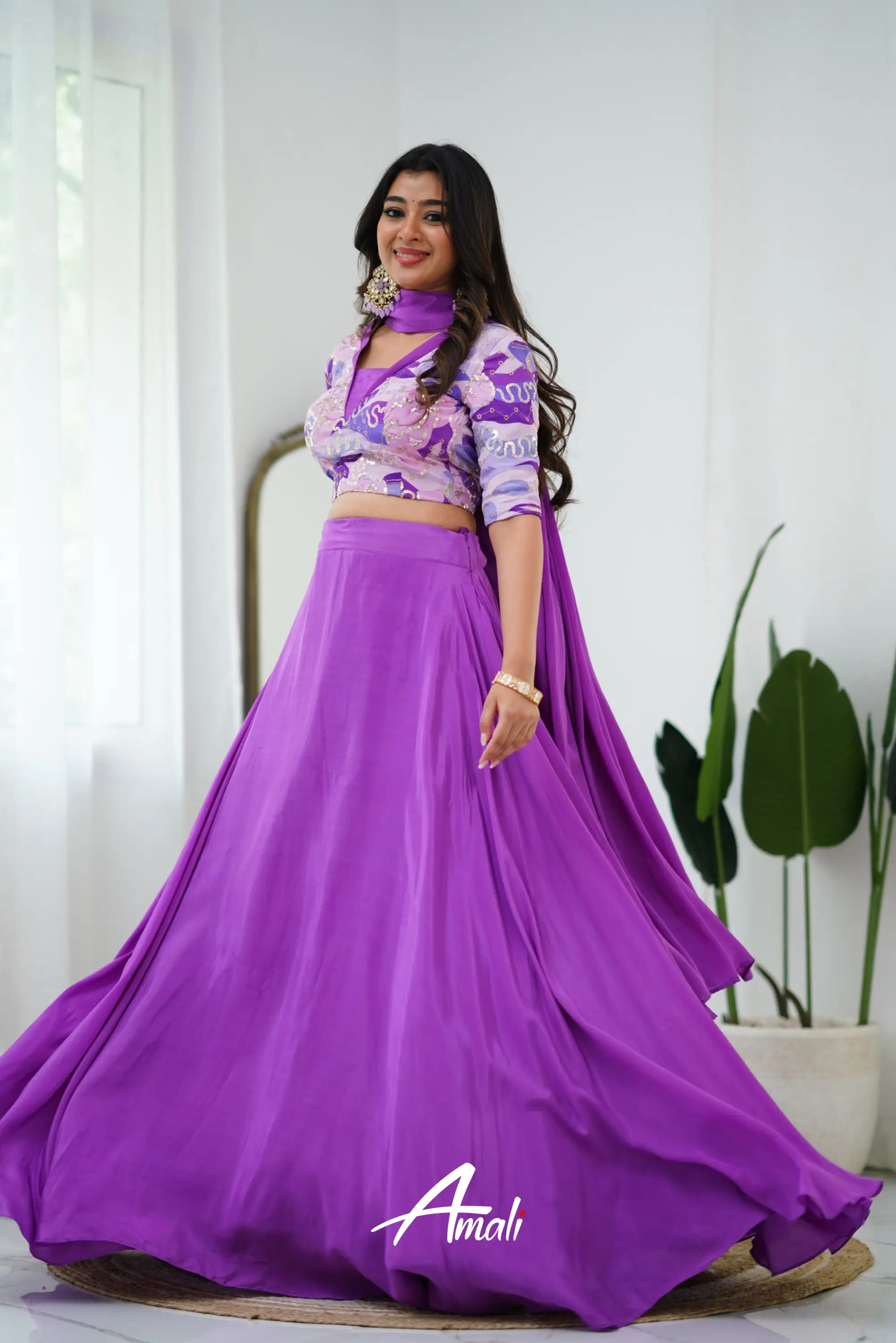 Zaara - Crop Top And Skirt Purple Crop Top Skirts