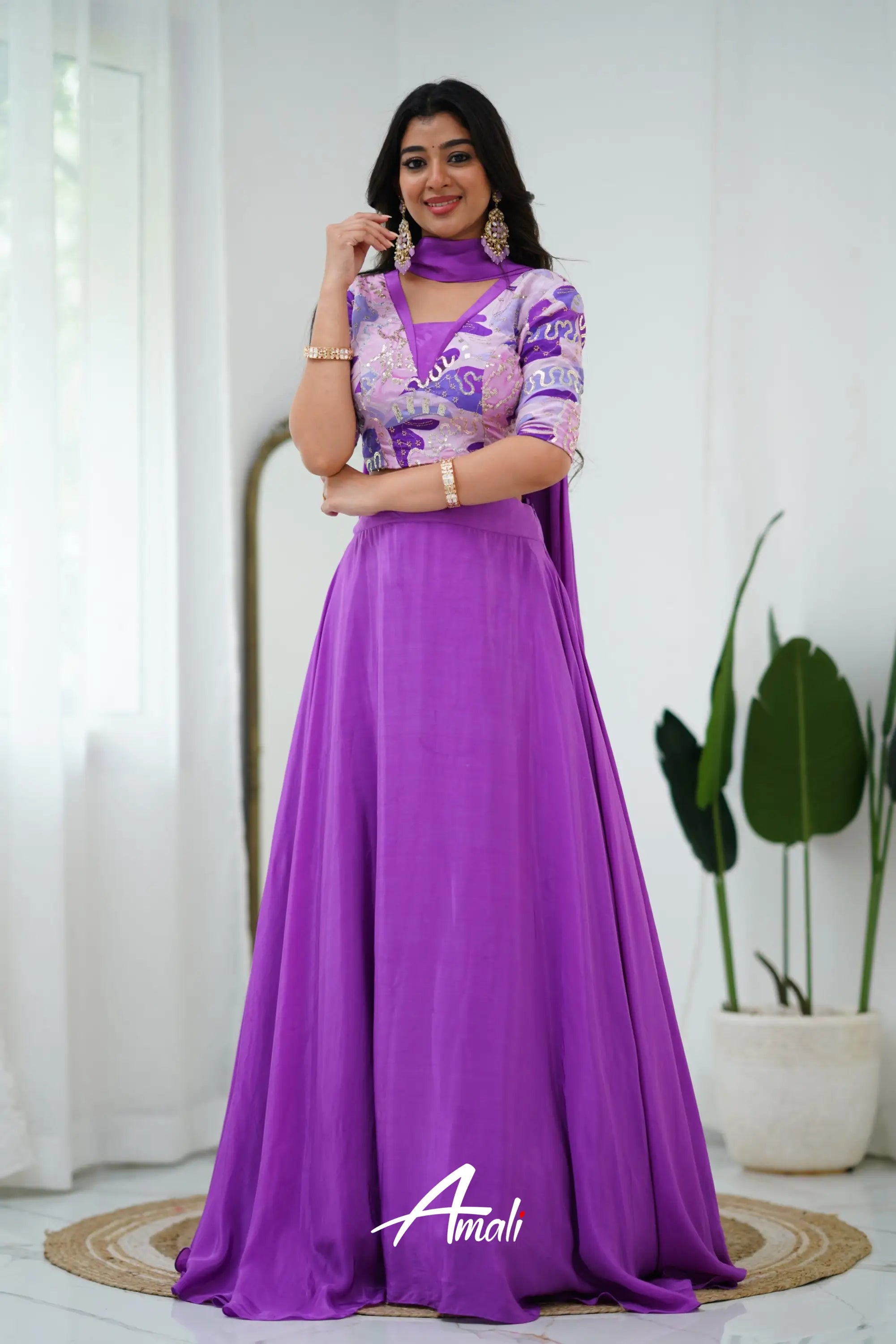 Zaara - Crop Top And Skirt Purple Crop Top Skirts