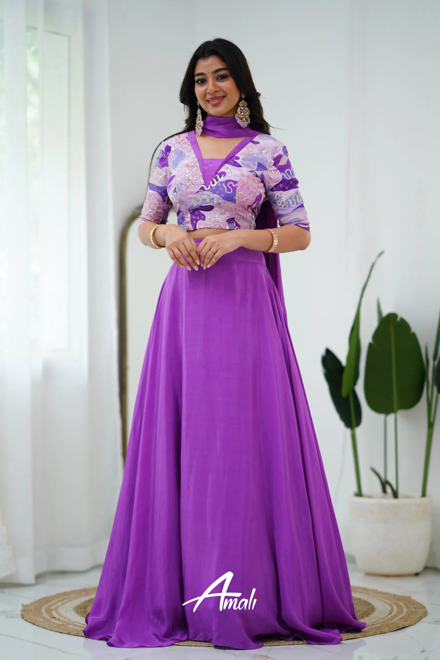 Zaara - Crop Top And Skirt Purple Crop Top Skirts