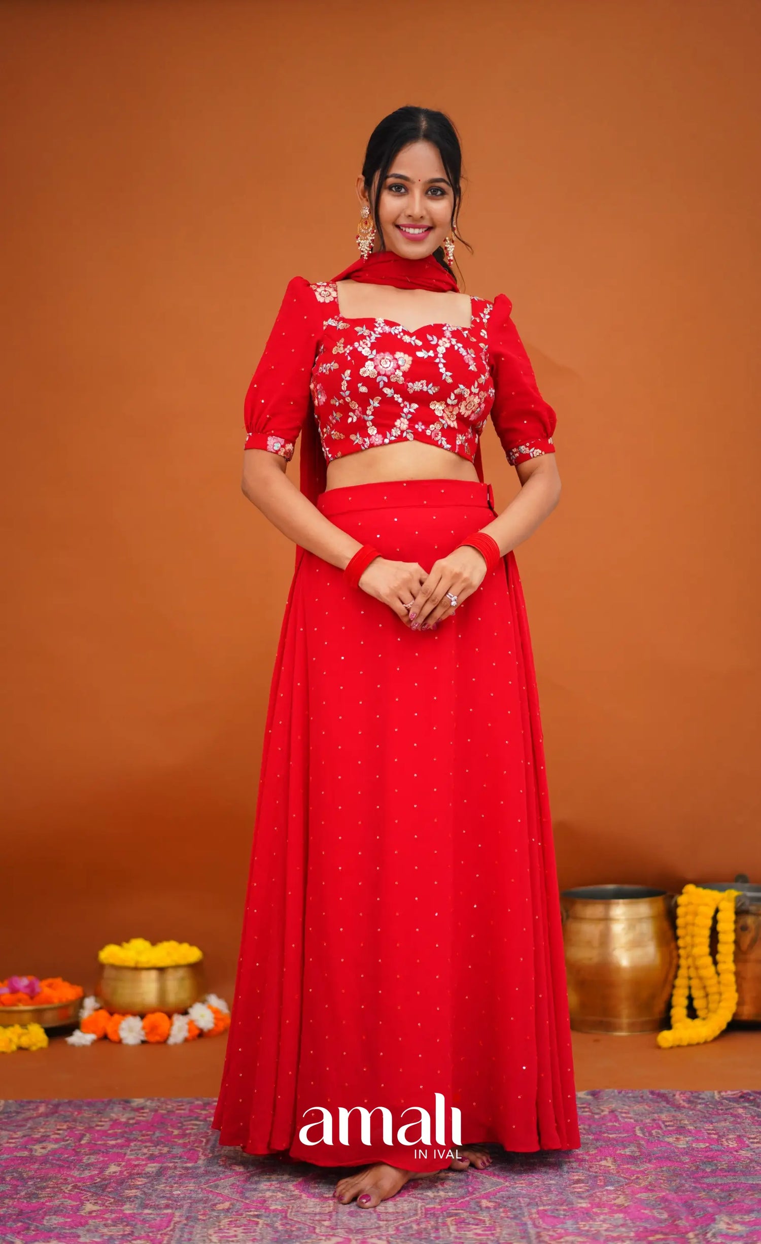 red crop top dress Designer Blood red crop top skirt: Perfect Panache 34