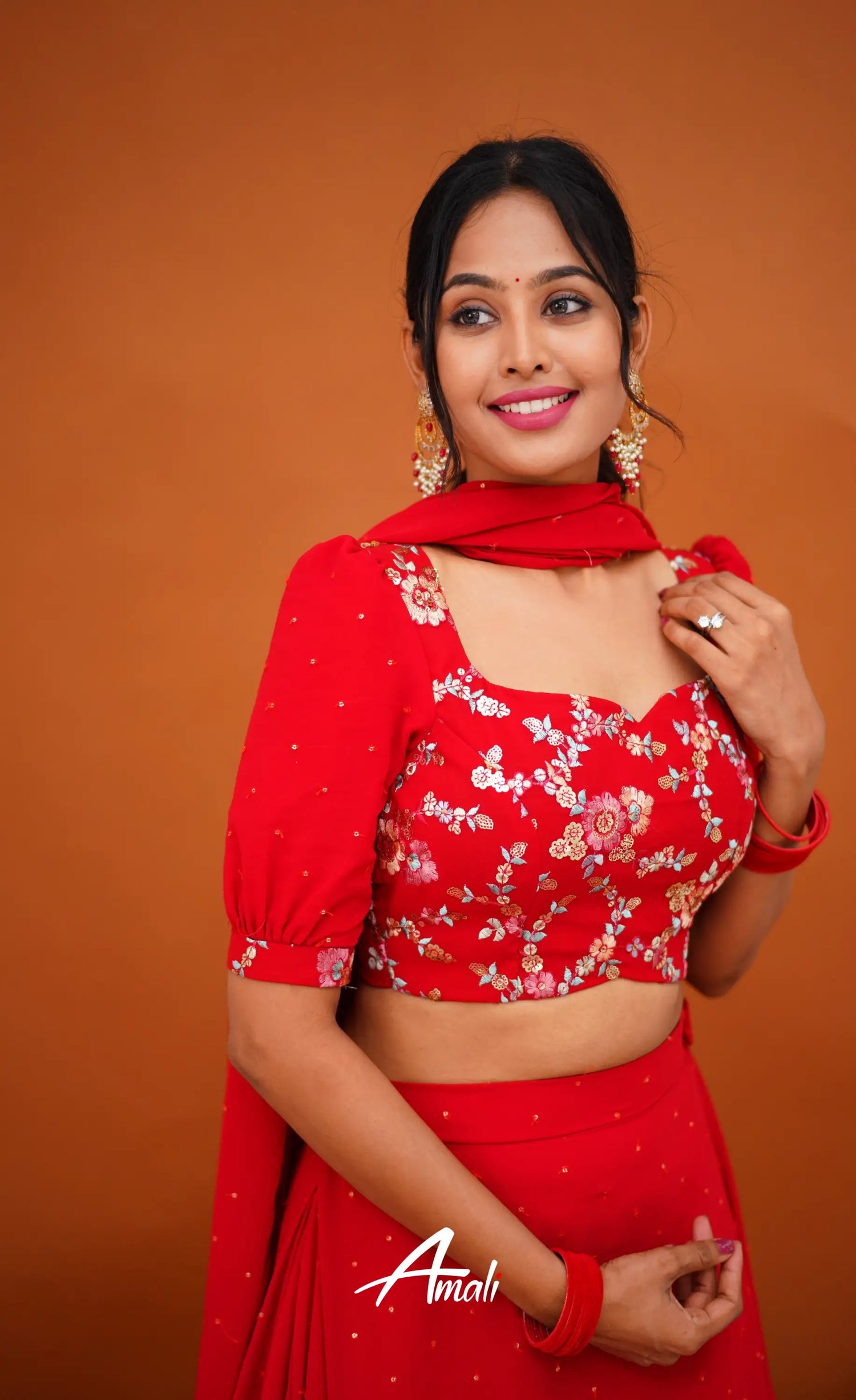 Zaara - Crop Top And Skirt Red Crop Top Skirts