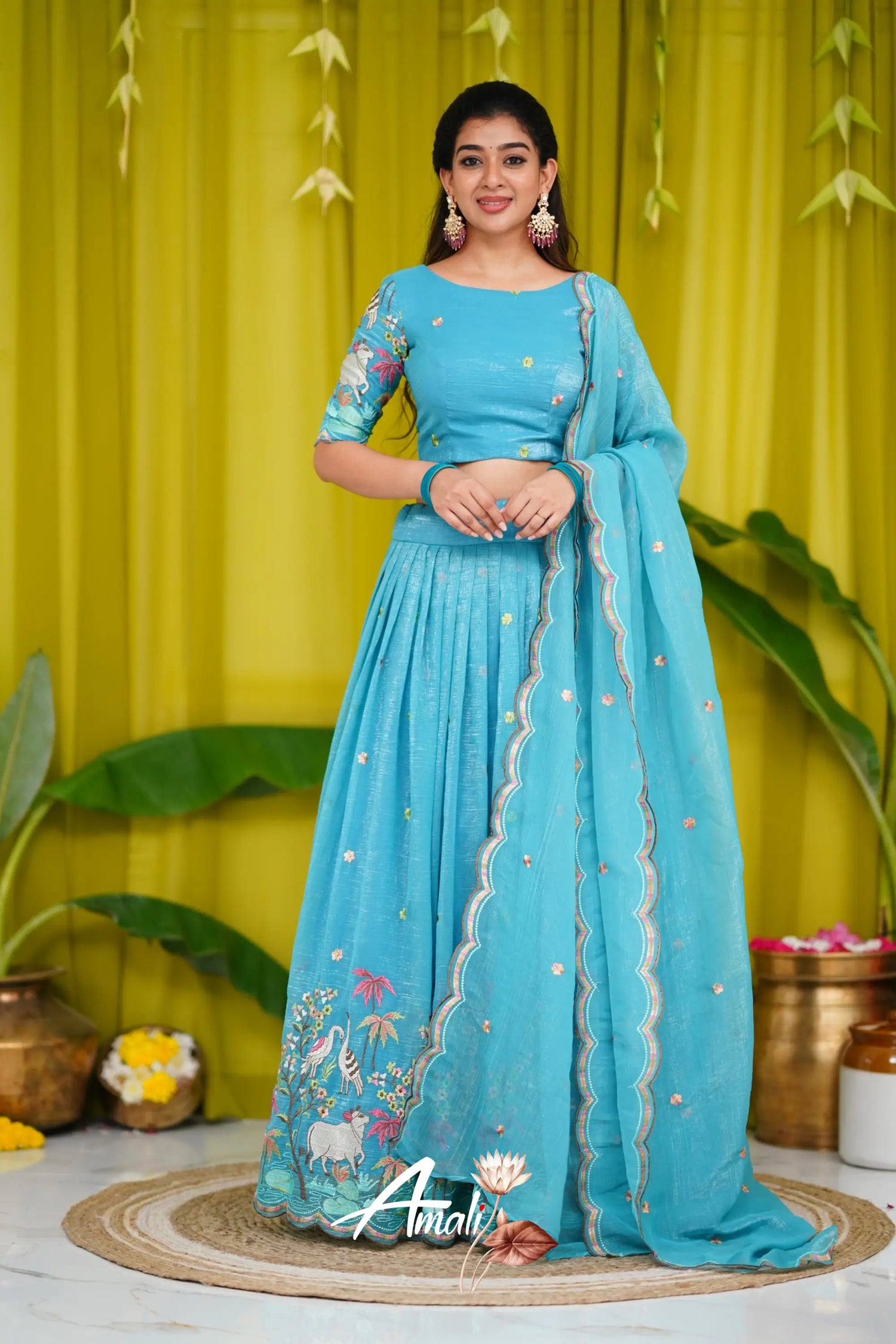 Zaara - Crop Top And Skirt Sky Blue Crop Top Skirts