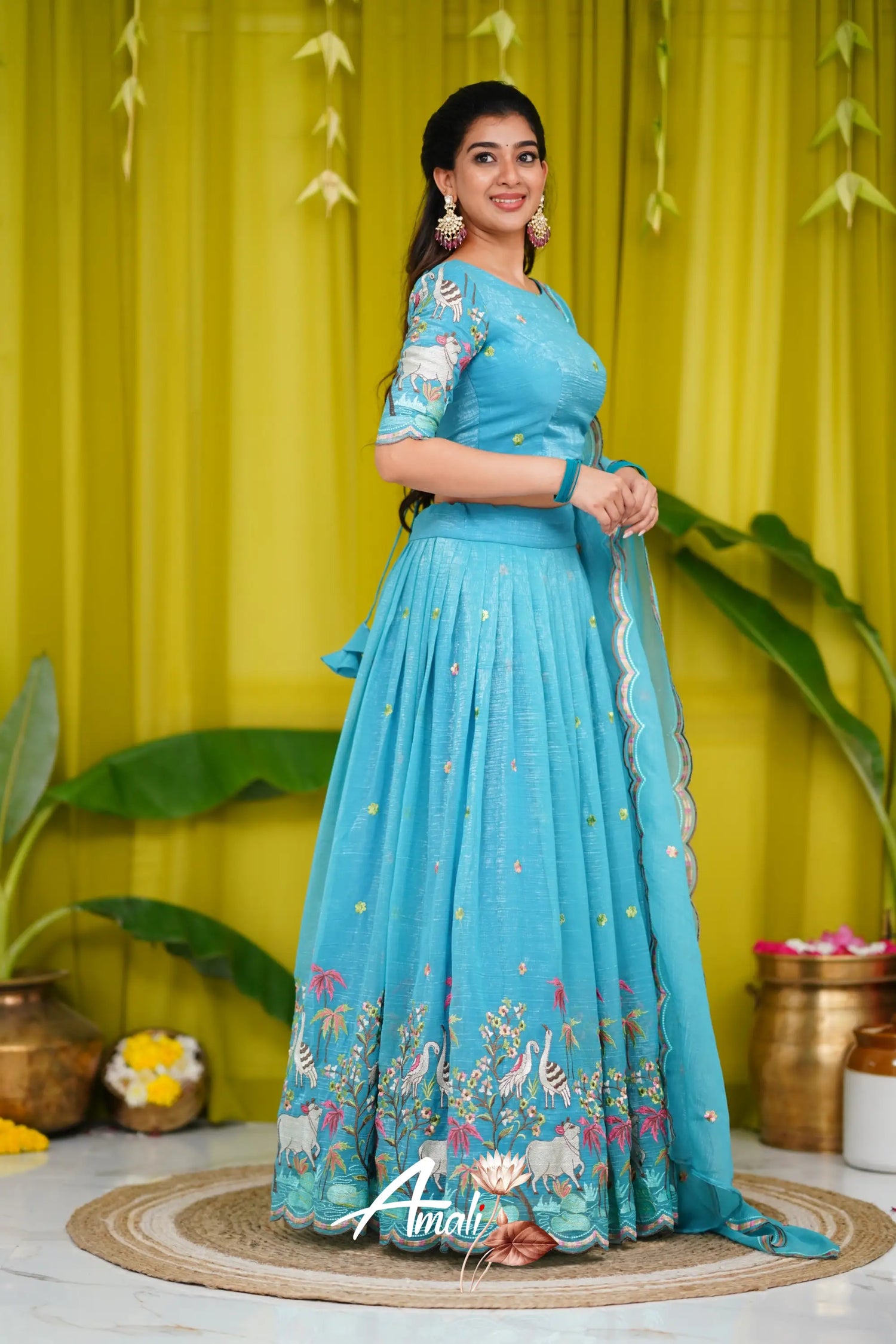 Zaara - Crop Top And Skirt Sky Blue Crop Top Skirts