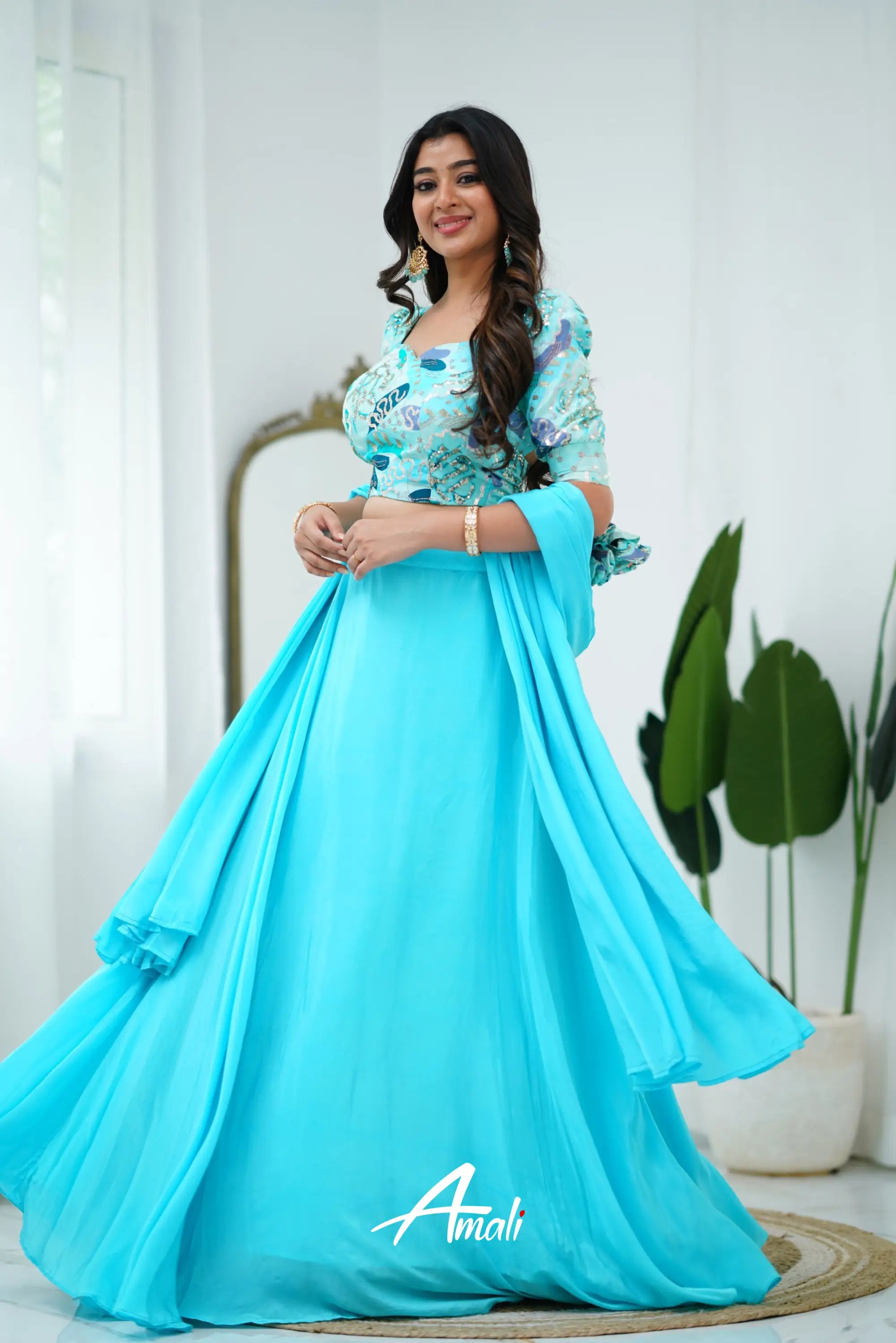 Zaara - Crop Top And Skirt Sky Blue Crop Top Skirts