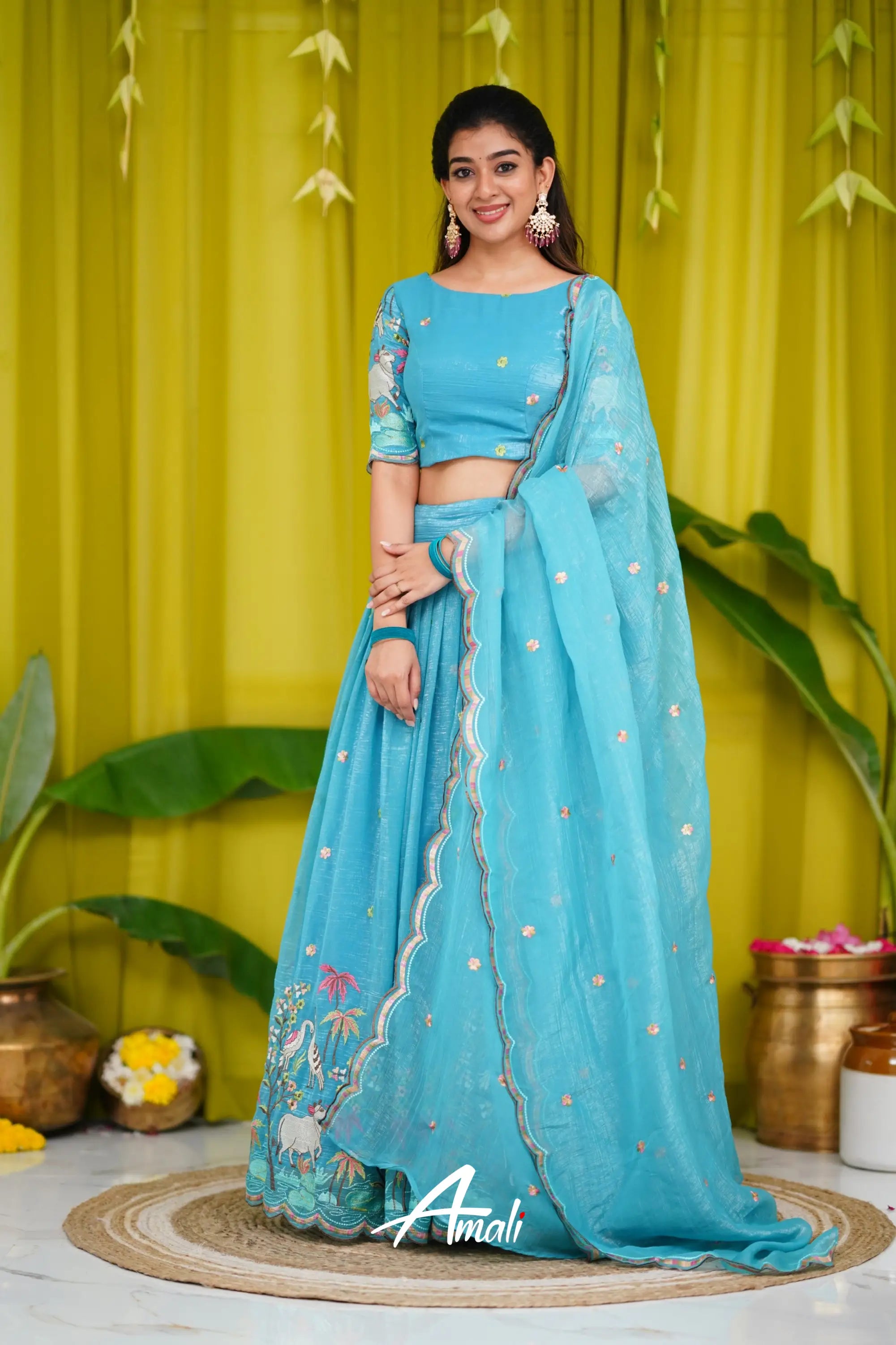 Zaara - Crop Top And Skirt Sky Blue Crop Top Skirts