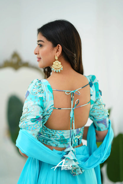 Zaara - Crop Top And Skirt Sky Blue Crop Top Skirts