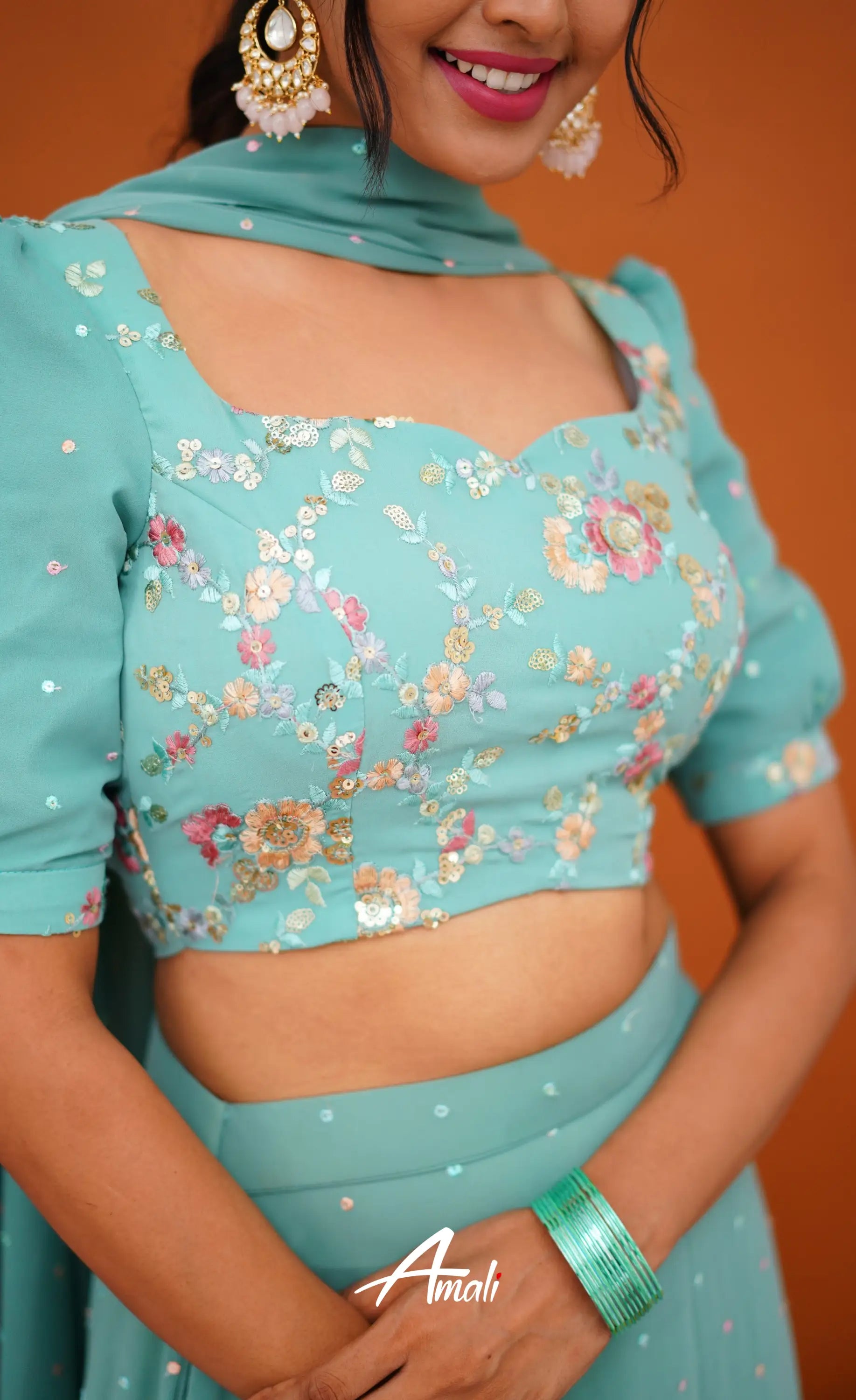 Zaara - Crop Top And Skirt Teal Blue Crop Top Skirts