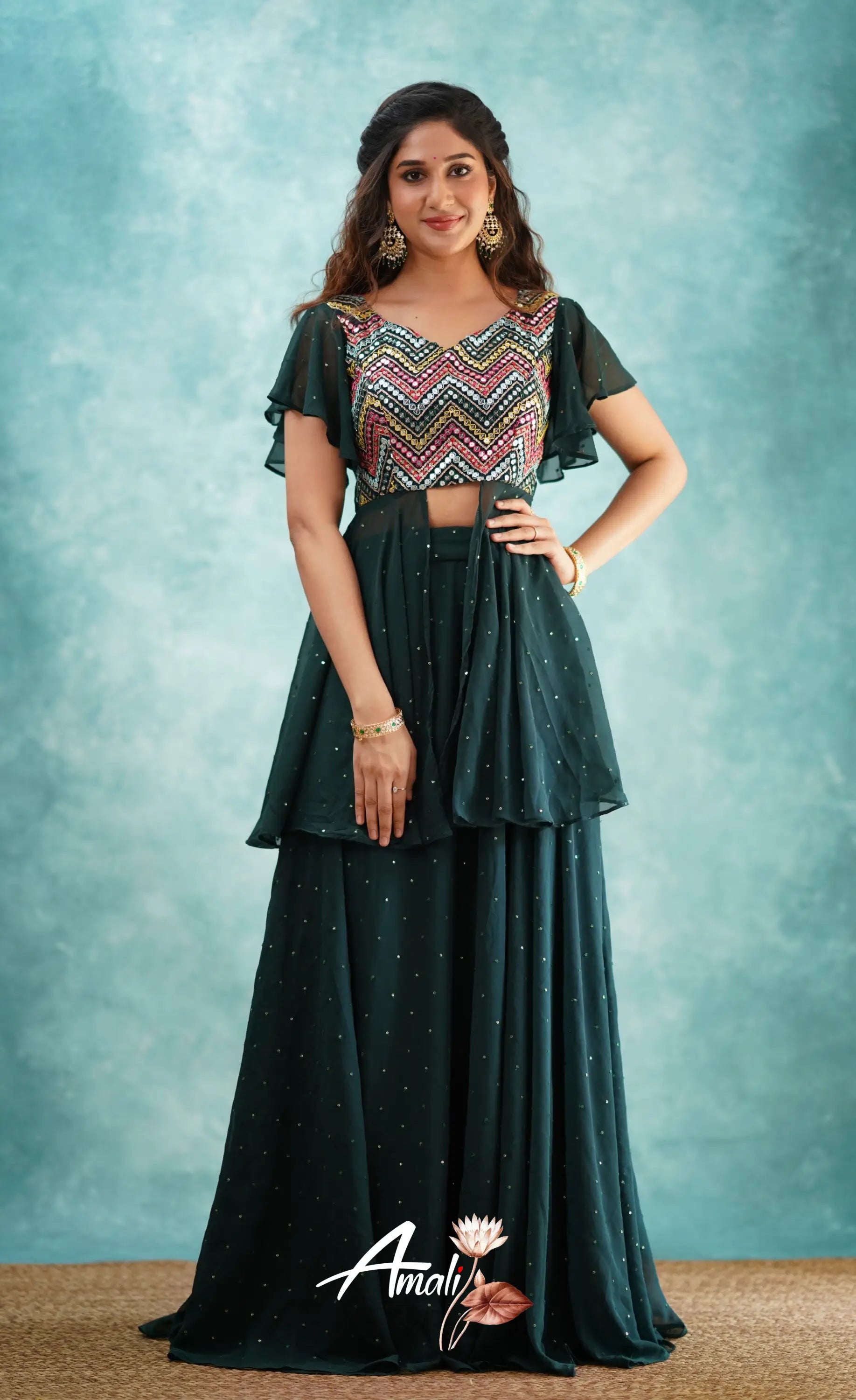 Zaara - Dark Green Top And Skirt