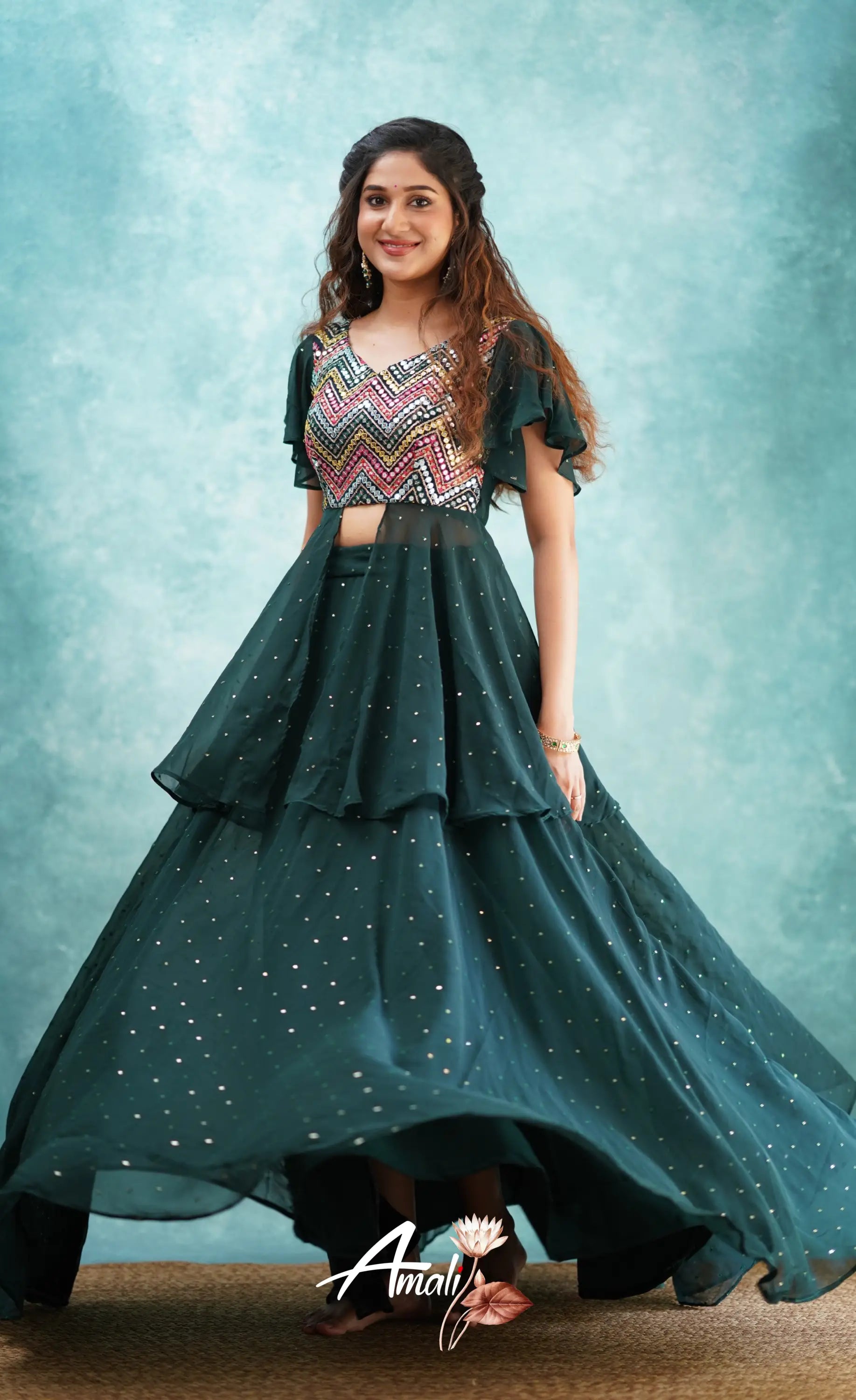 Zaara - Dark Green Top And Skirt