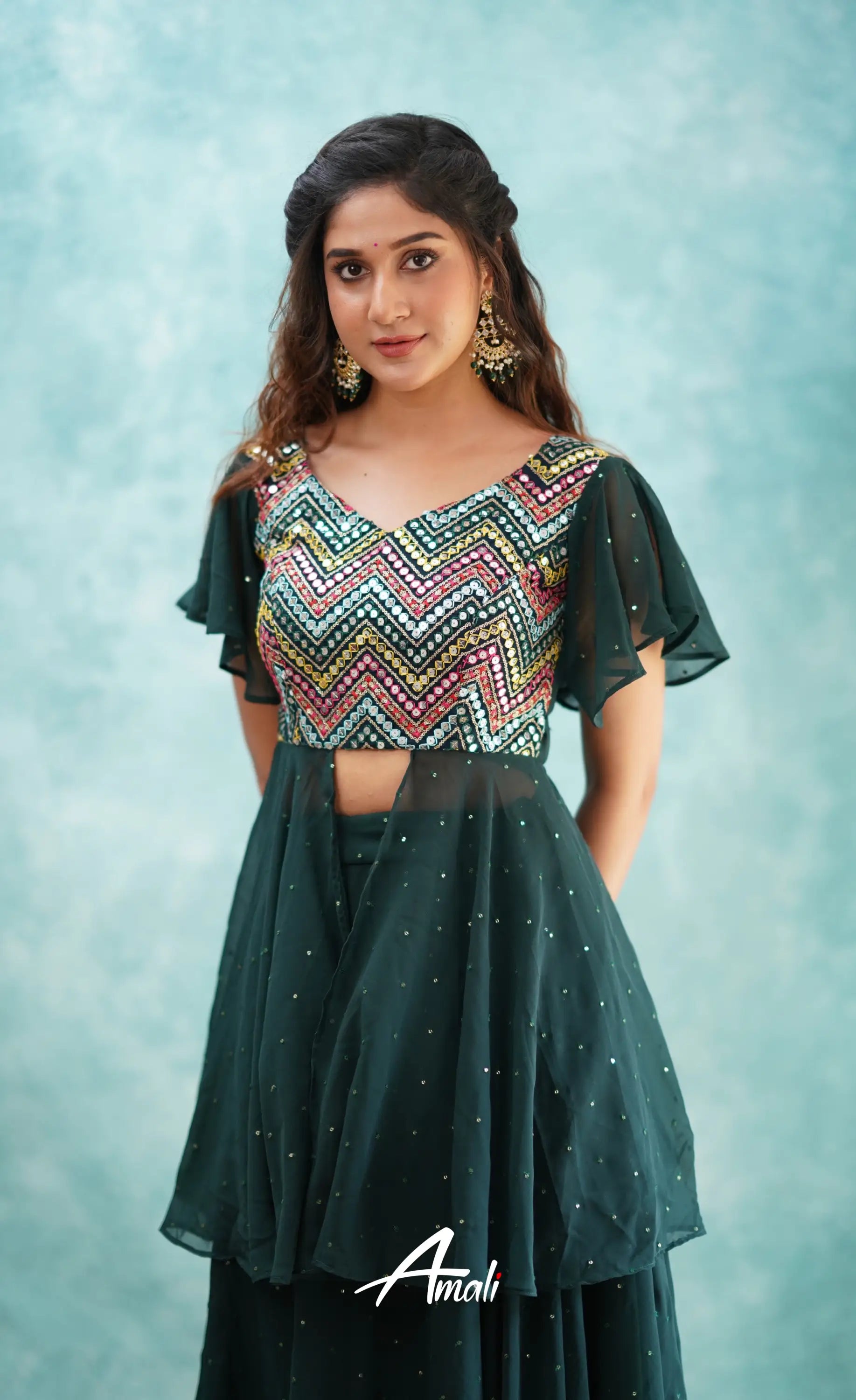 Zaara - Dark Green Top And Skirt