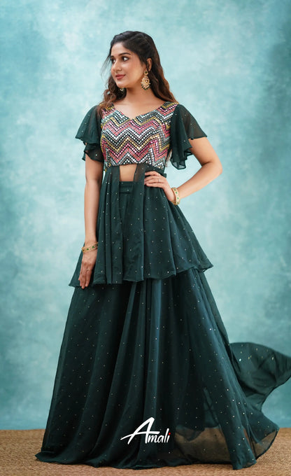 Zaara - Dark Green Top And Skirt