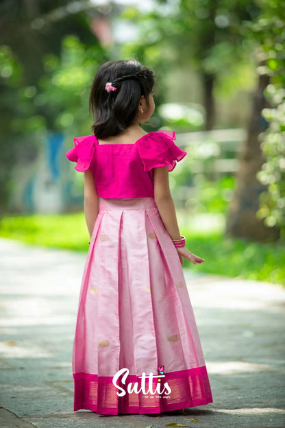 Zara - Baby Pink And Silk Crop Top Skirt Kids-Suttis