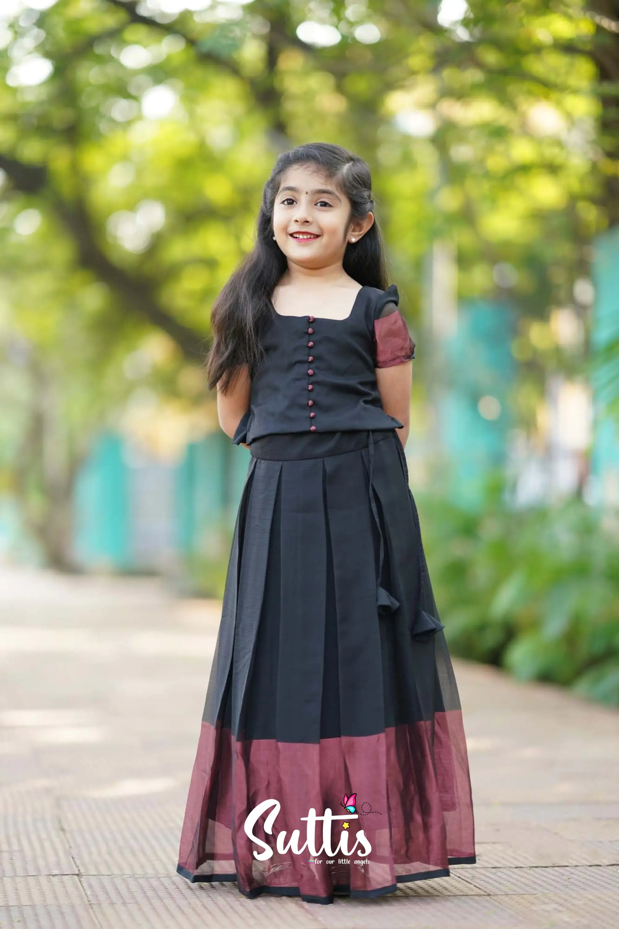 Zara - Black Georgette Crop Top And Skirt Kids-Suttis