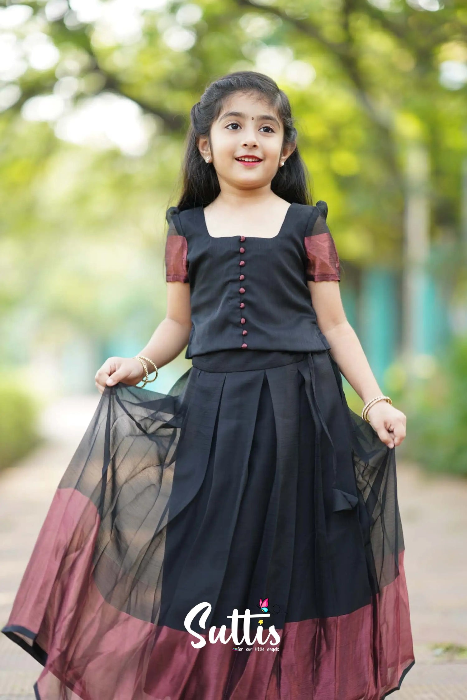 Zara - Black Georgette Crop Top And Skirt Kids-Suttis