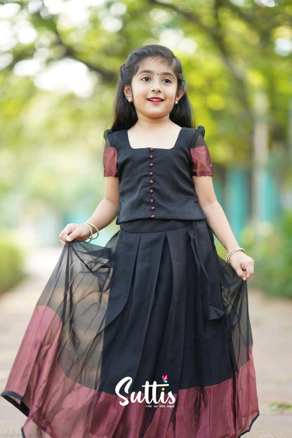 Zara - Black Georgette Crop Top And Skirt Kids-Suttis