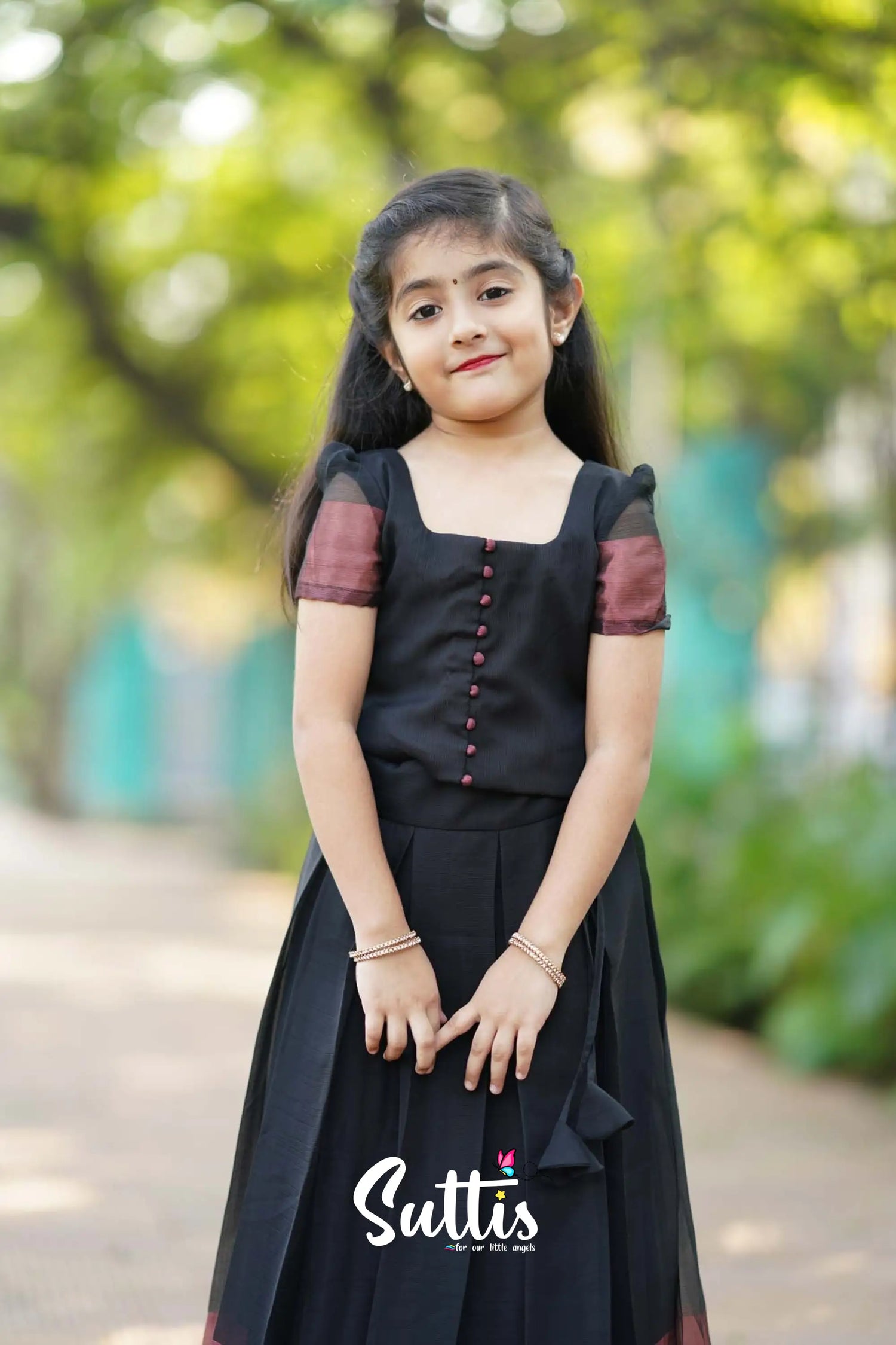 Zara - Black Georgette Crop Top And Skirt Kids-Suttis