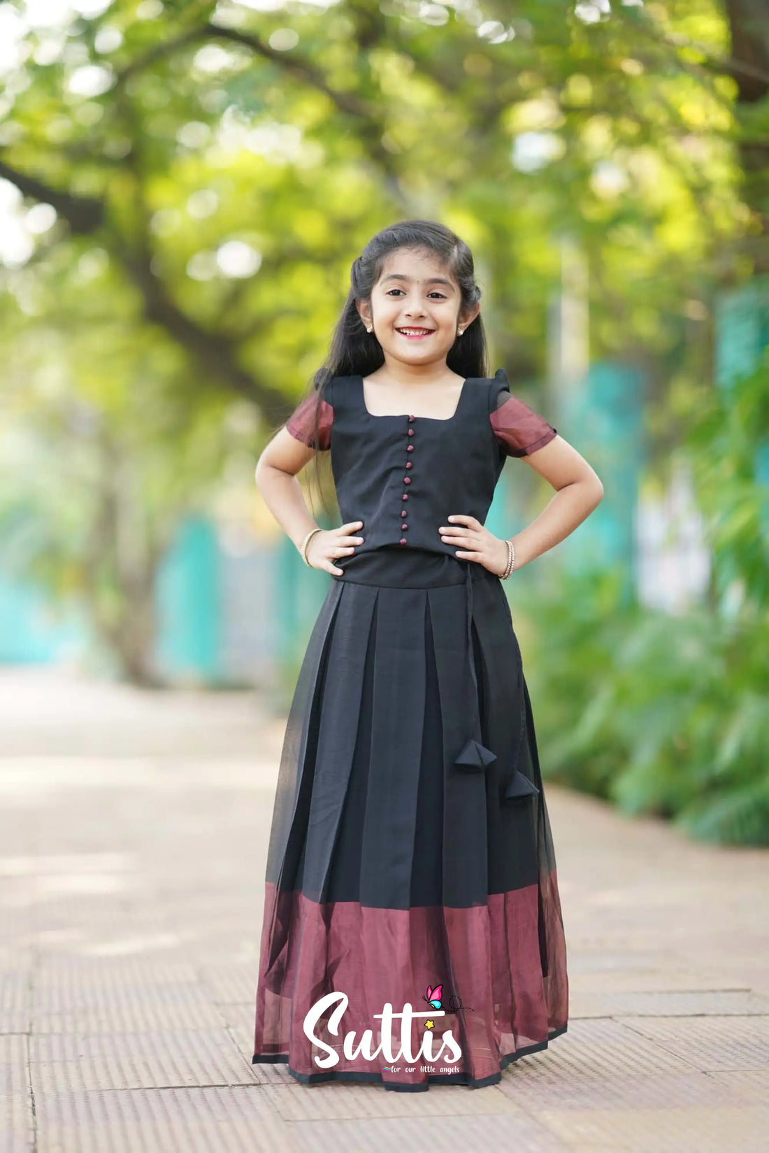 Zara - Black Georgette Crop Top And Skirt Kids-Suttis