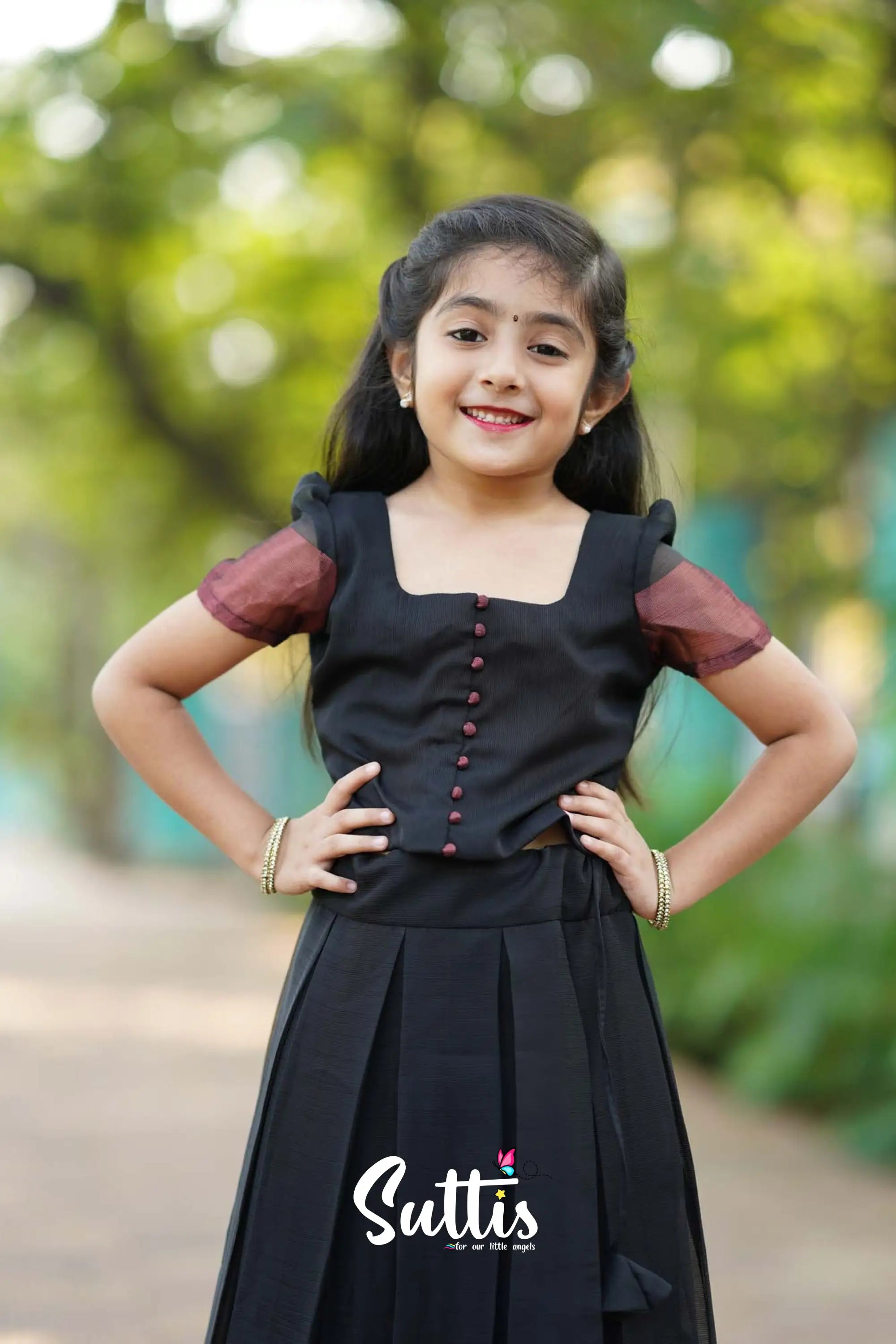 Zara - Black Georgette Crop Top And Skirt Kids-Suttis