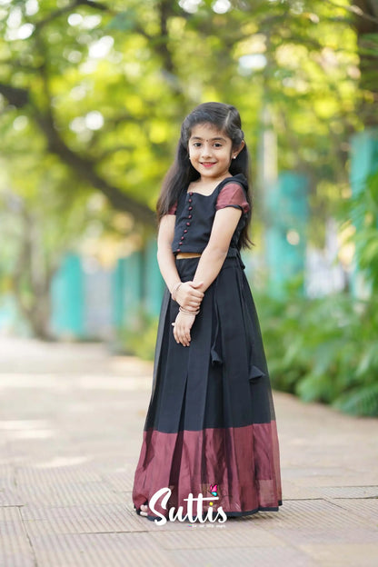 Zara - Black Georgette Crop Top And Skirt Kids-Suttis