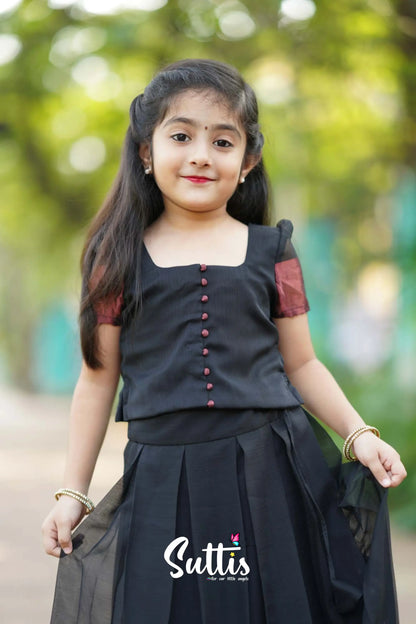 Zara - Black Georgette Crop Top And Skirt Kids-Suttis