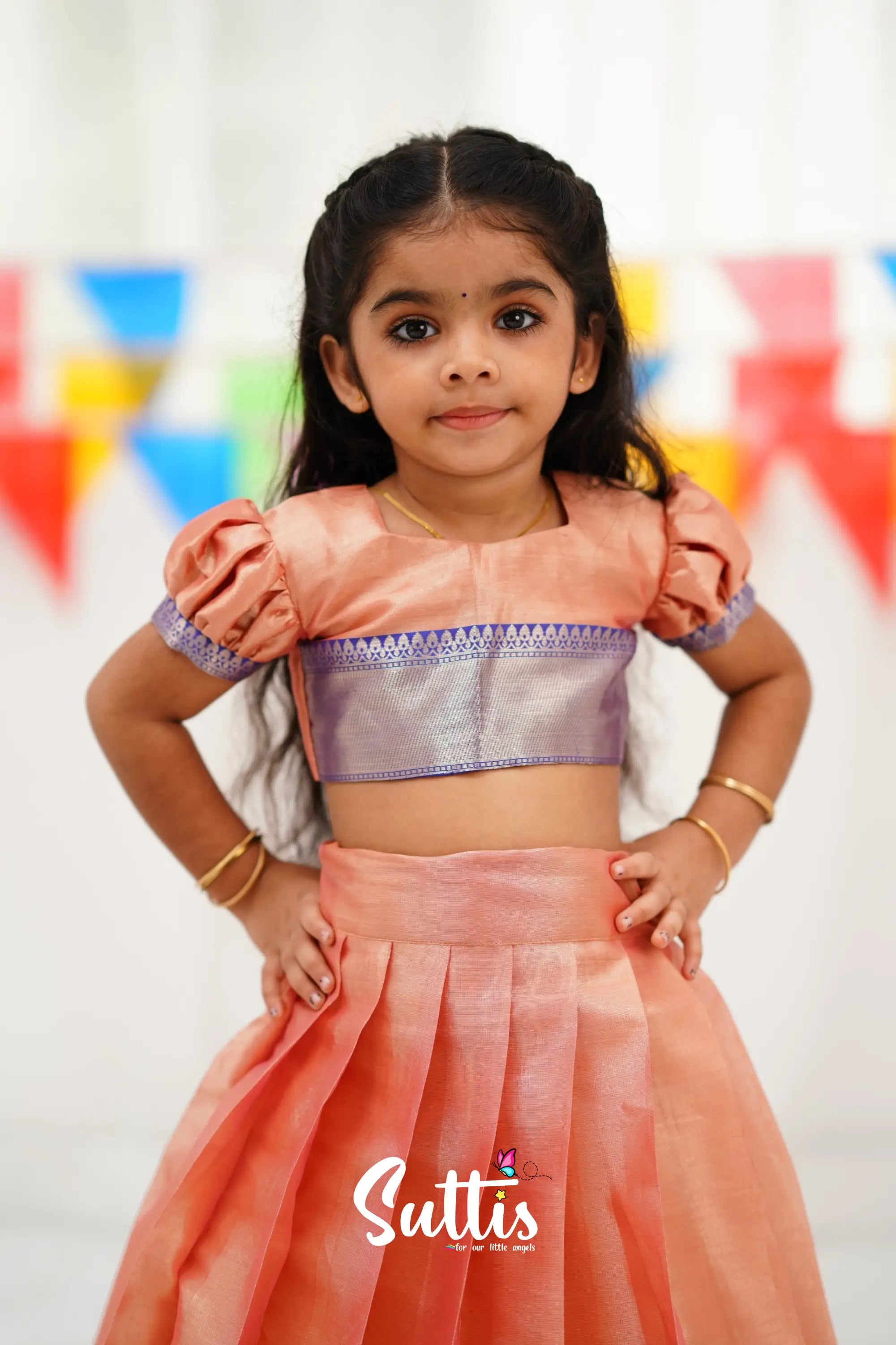 Zara Croptop &amp; Skirt - Peach Kids-Suttis