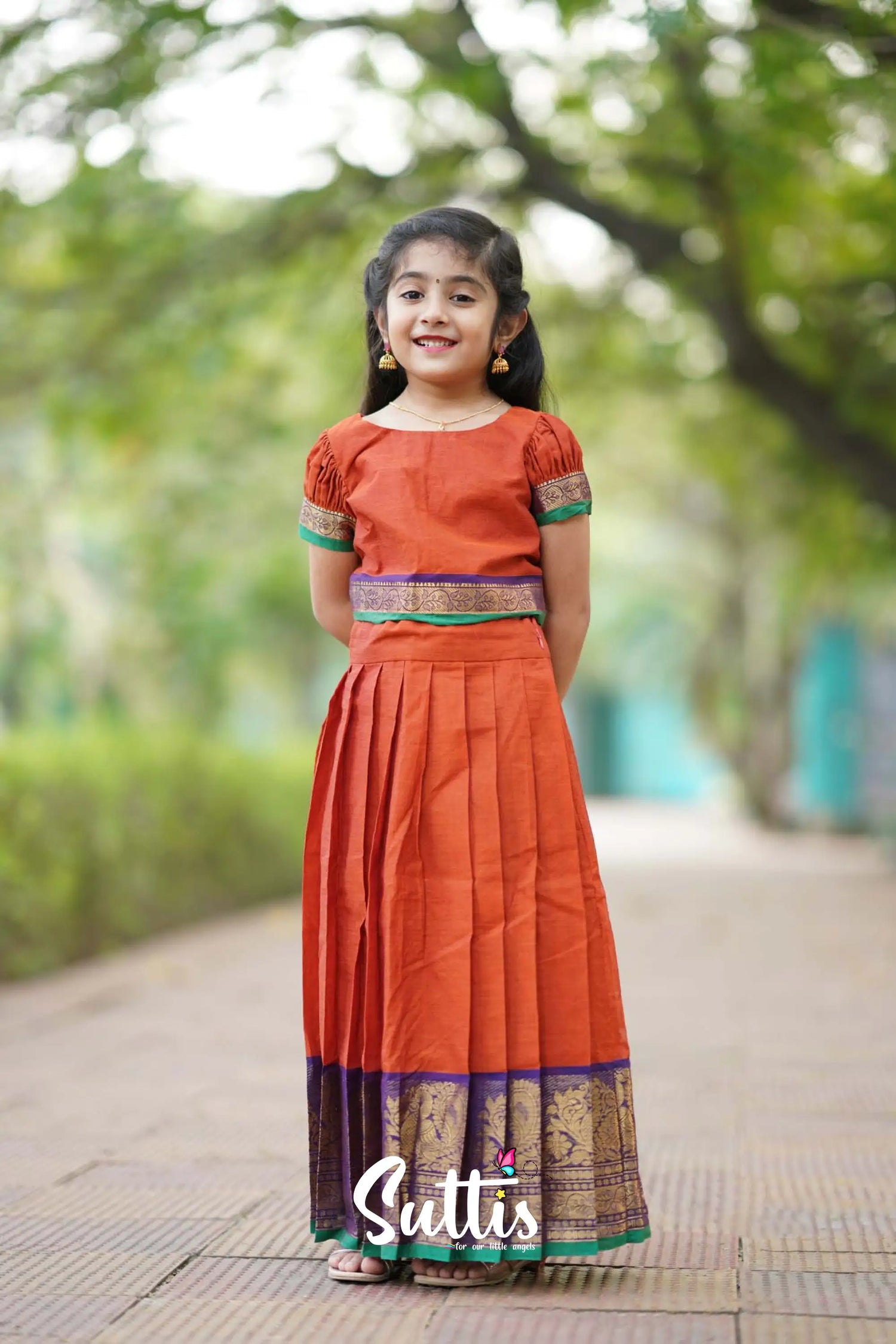 Zara - Deep Orange Crop Top And Skirt Kids-Suttis