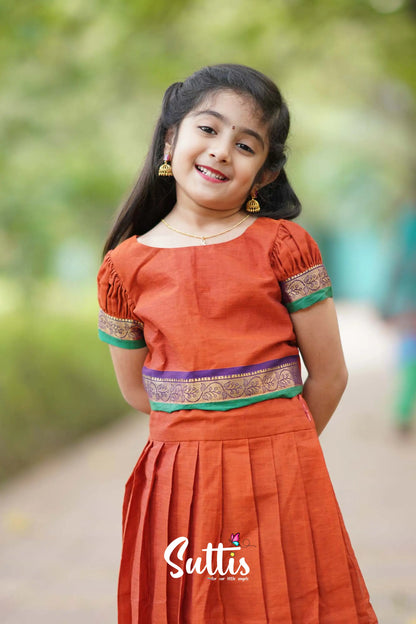 Zara - Deep Orange Crop Top And Skirt Kids-Suttis