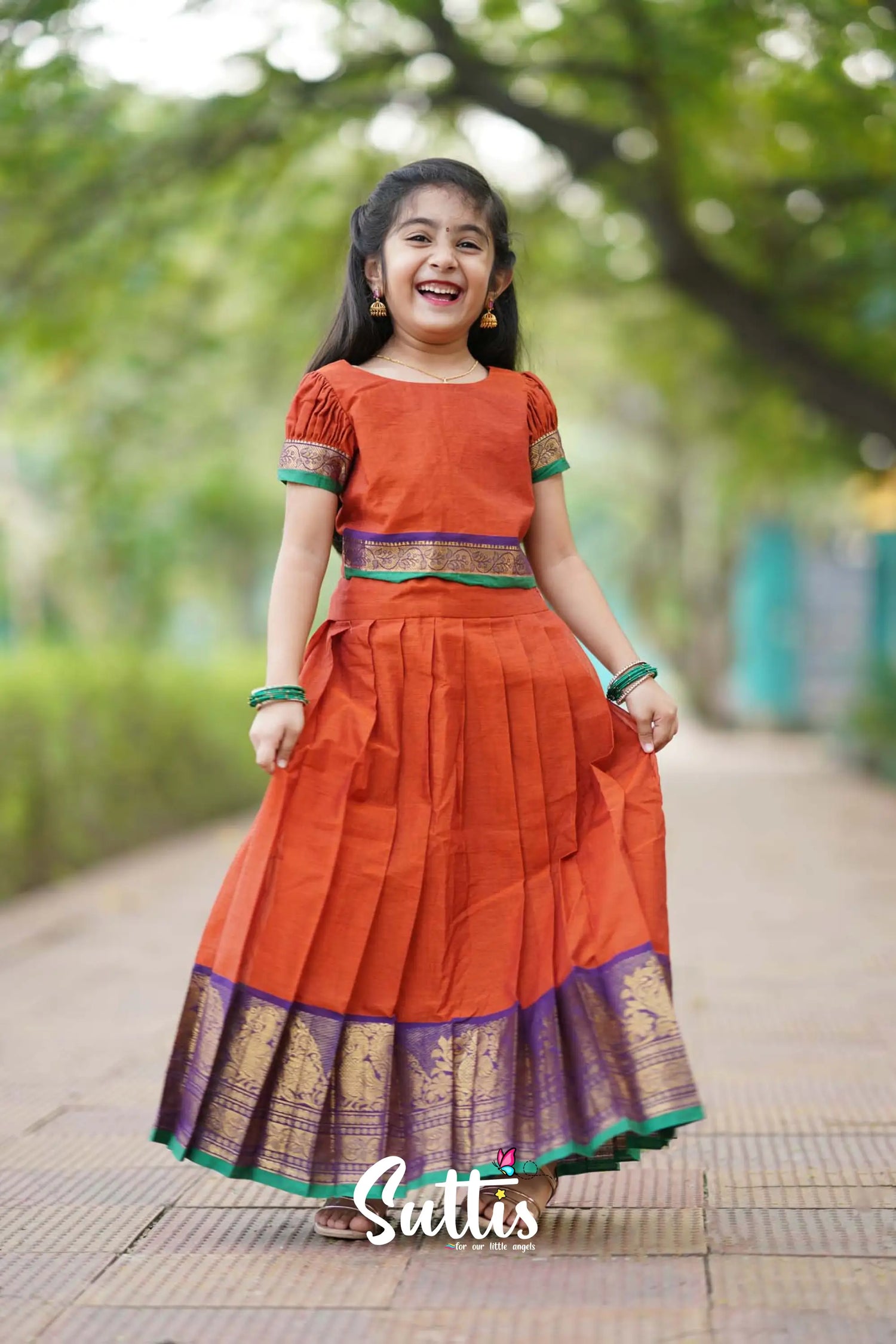 Zara - Deep Orange Crop Top And Skirt Kids-Suttis