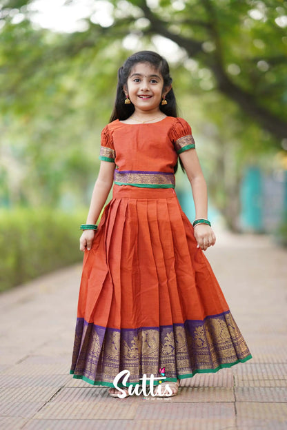 Zara - Deep Orange Crop Top And Skirt Kids-Suttis