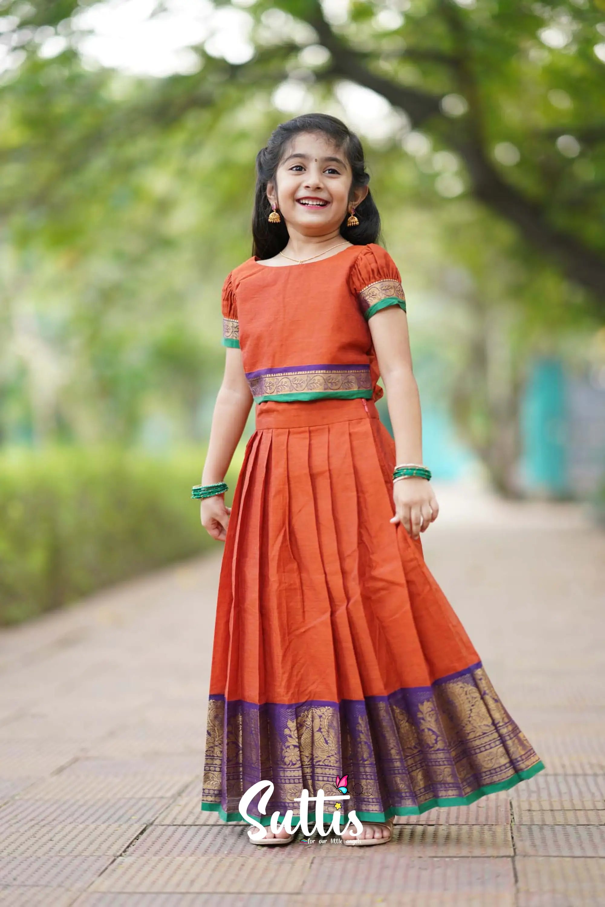 Zara - Deep Orange Crop Top And Skirt Kids-Suttis