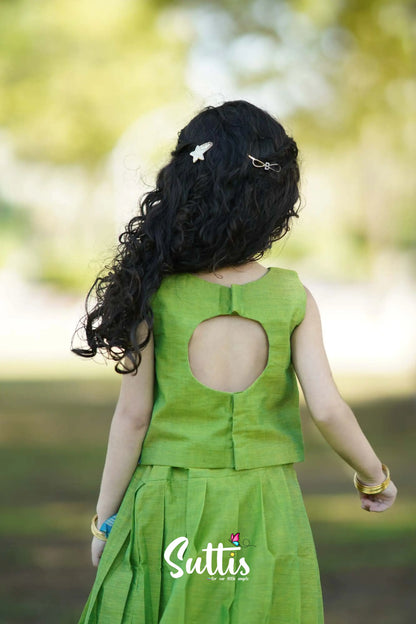 Padmaja - Light Green And Blue Crop Top Skirt Kids-Suttis