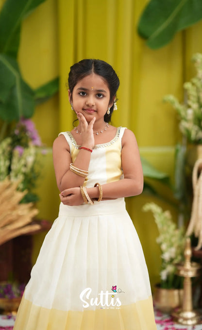 Zara - Milky white and Gold Crop Top and Skirt - Kids-Suttis