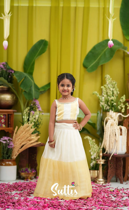 Zara - Milky white and Gold Crop Top and Skirt - Kids-Suttis