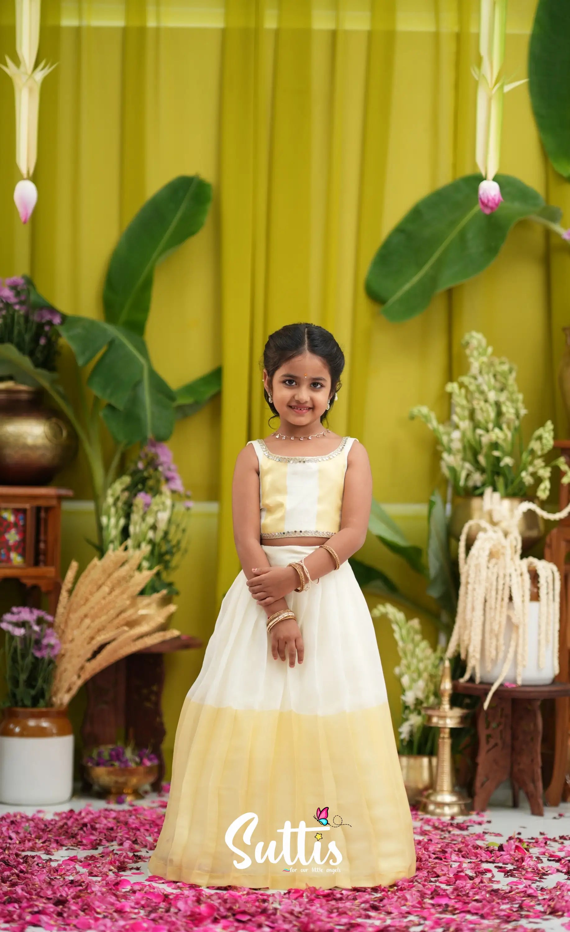 Zara - Milky white and Gold Crop Top and Skirt - Kids-Suttis