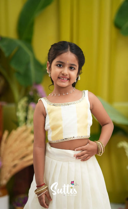 Zara - Milky white and Gold Crop Top and Skirt - Kids-Suttis