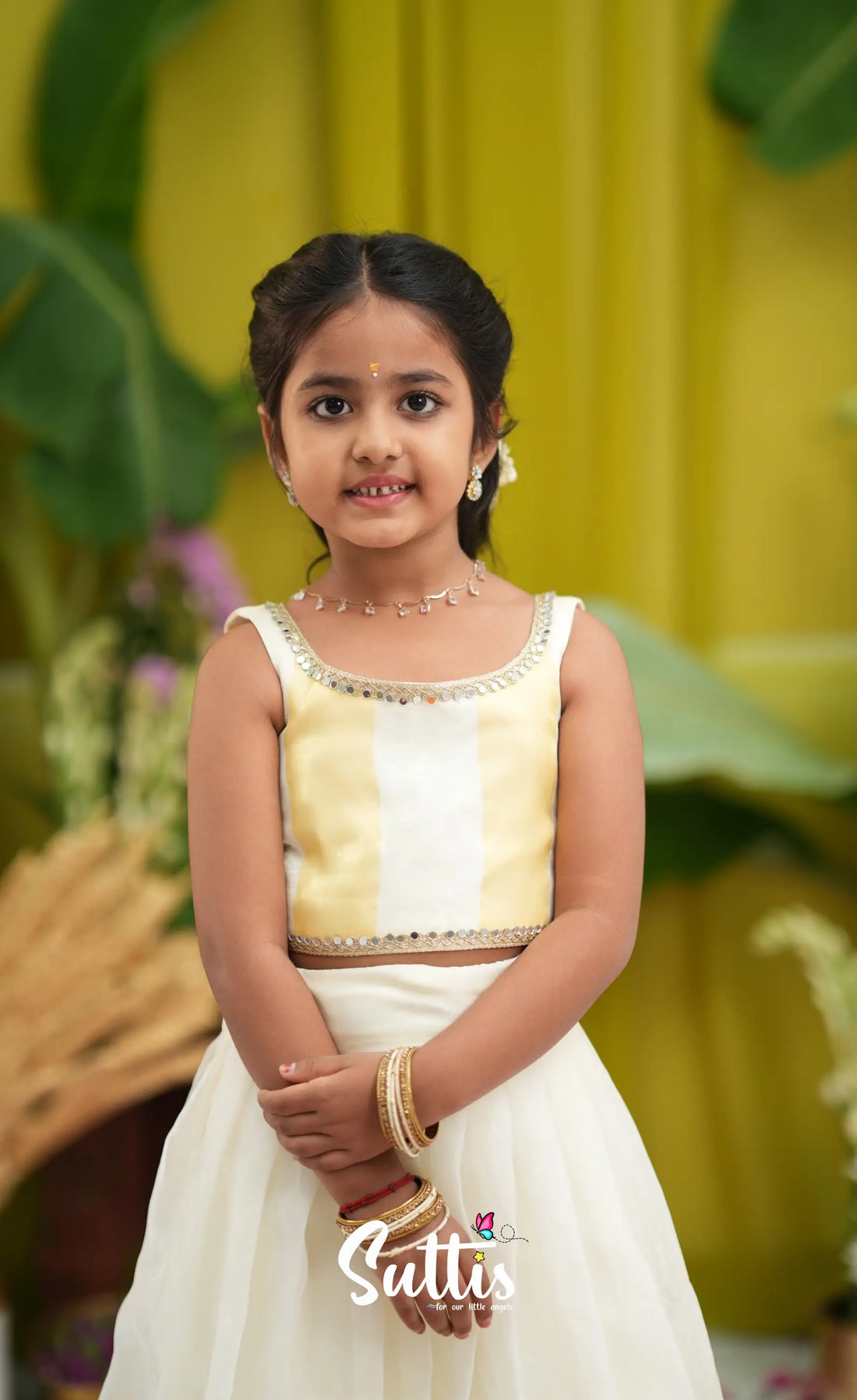 Zara - Milky white and Gold Crop Top and Skirt - Kids-Suttis