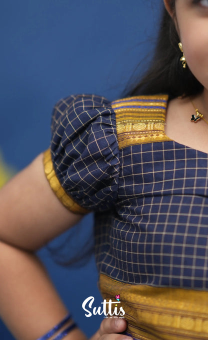 Zara Navy Blue and Mustard Crop Top and Skirt Kids-Suttis
