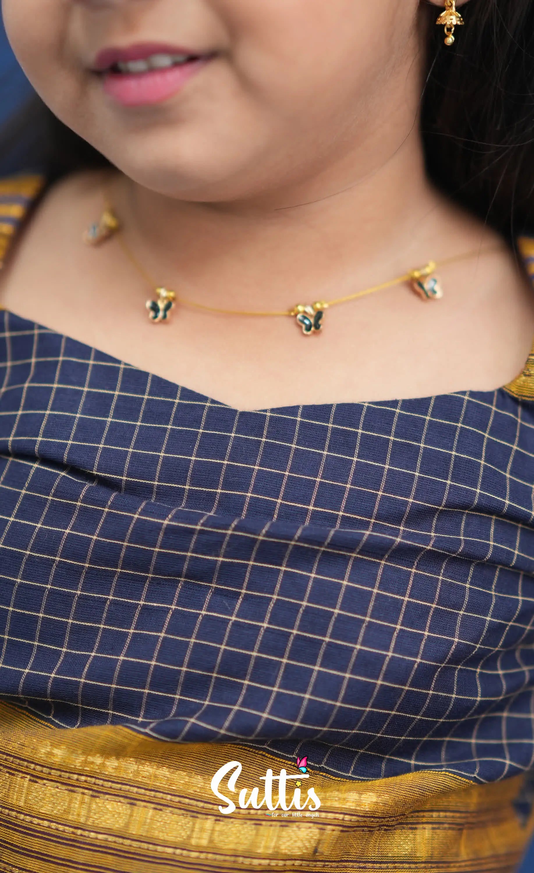 Zara Navy Blue and Mustard Crop Top and Skirt Kids-Suttis