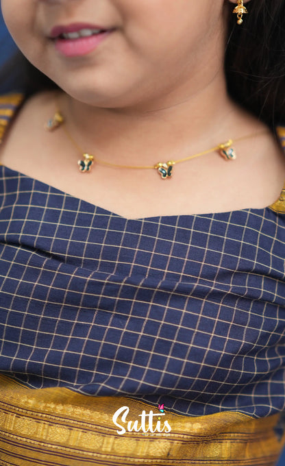 Zara Navy Blue and Mustard Crop Top and Skirt Kids-Suttis