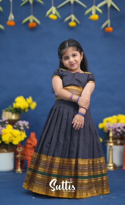 Zara Navy Blue and Mustard Crop Top and Skirt Kids-Suttis