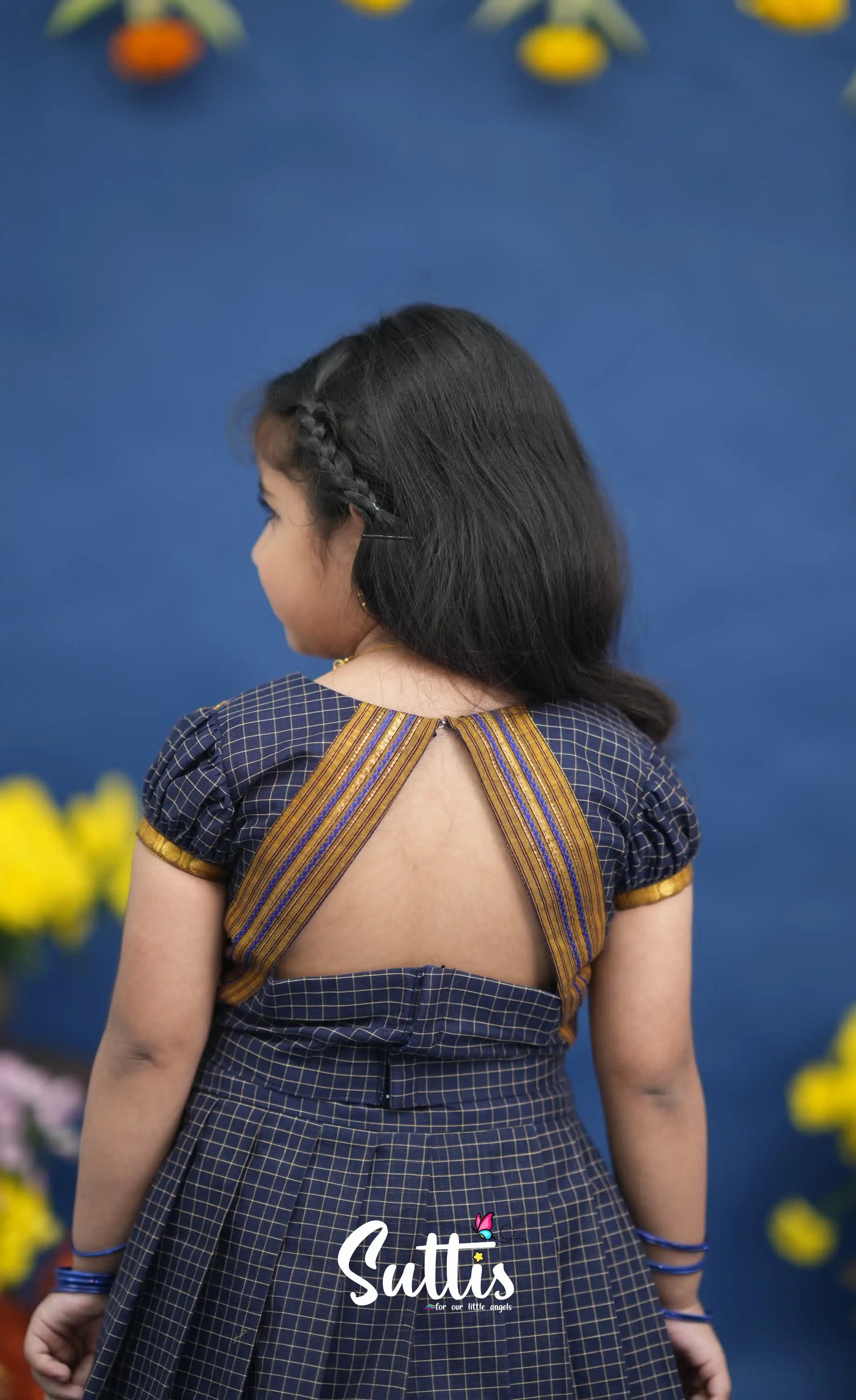 Zara Navy Blue and Mustard Crop Top and Skirt Kids-Suttis
