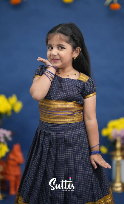 Zara Navy Blue and Mustard Crop Top and Skirt Kids-Suttis