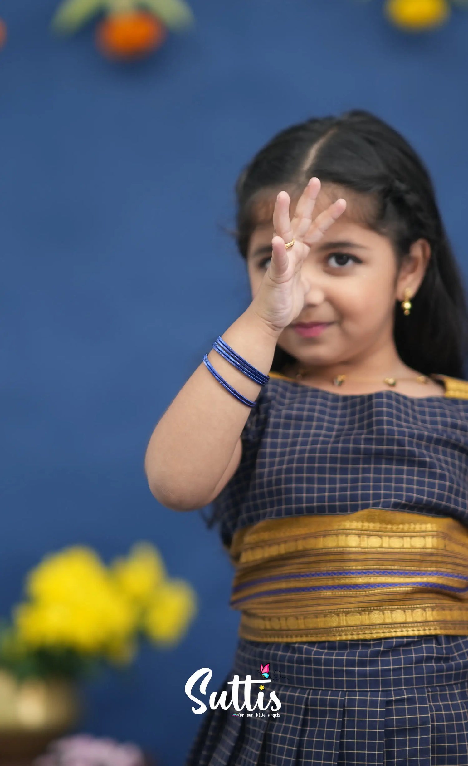 Zara Navy Blue and Mustard Crop Top and Skirt Kids-Suttis