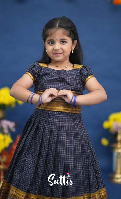 Zara Navy Blue and Mustard Crop Top and Skirt Kids-Suttis