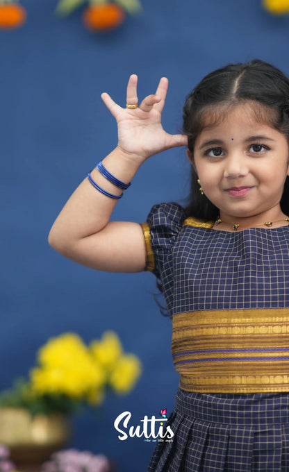 Zara Navy Blue and Mustard Crop Top and Skirt Kids-Suttis