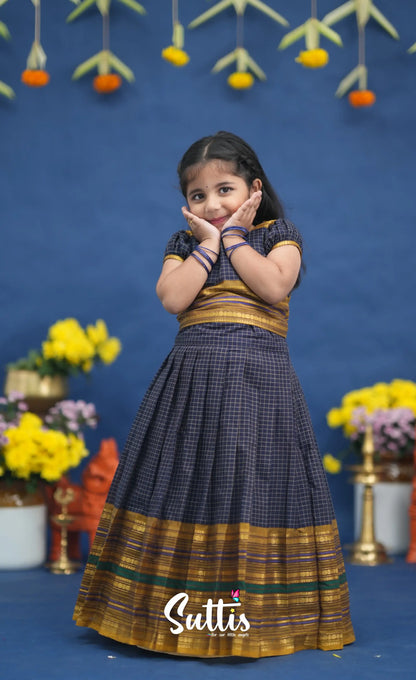 Zara Navy Blue and Mustard Crop Top and Skirt Kids-Suttis