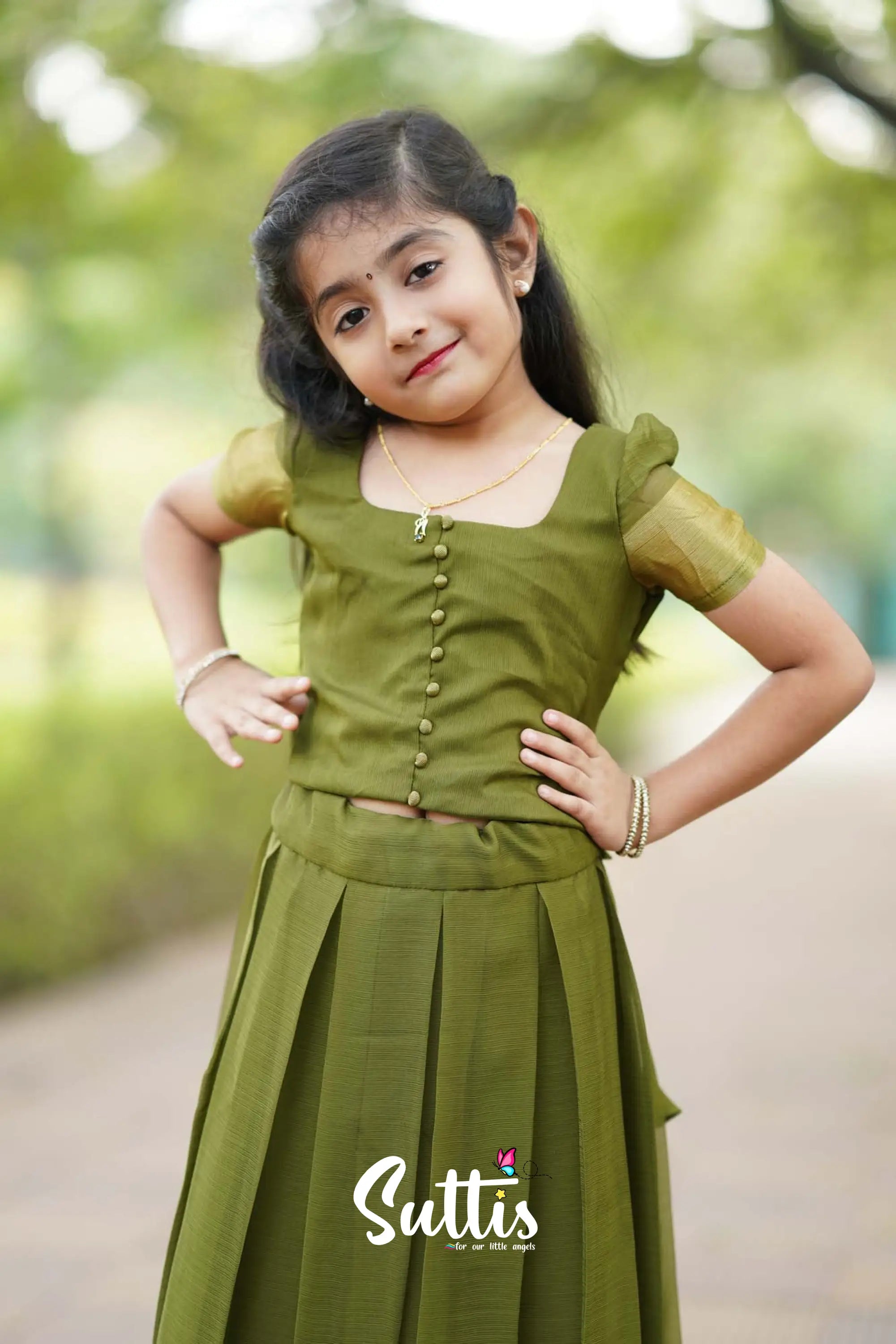 Zara - Olive Green Crop Top And Skirt Kids-Suttis