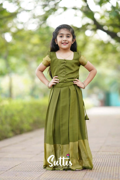 Zara - Olive Green Crop Top And Skirt Kids-Suttis