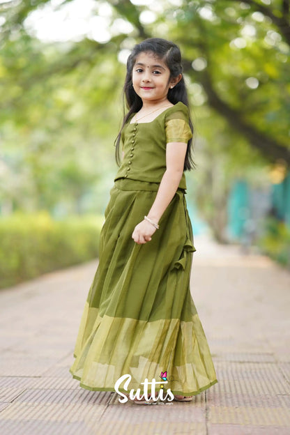 Zara - Olive Green Crop Top And Skirt Kids-Suttis