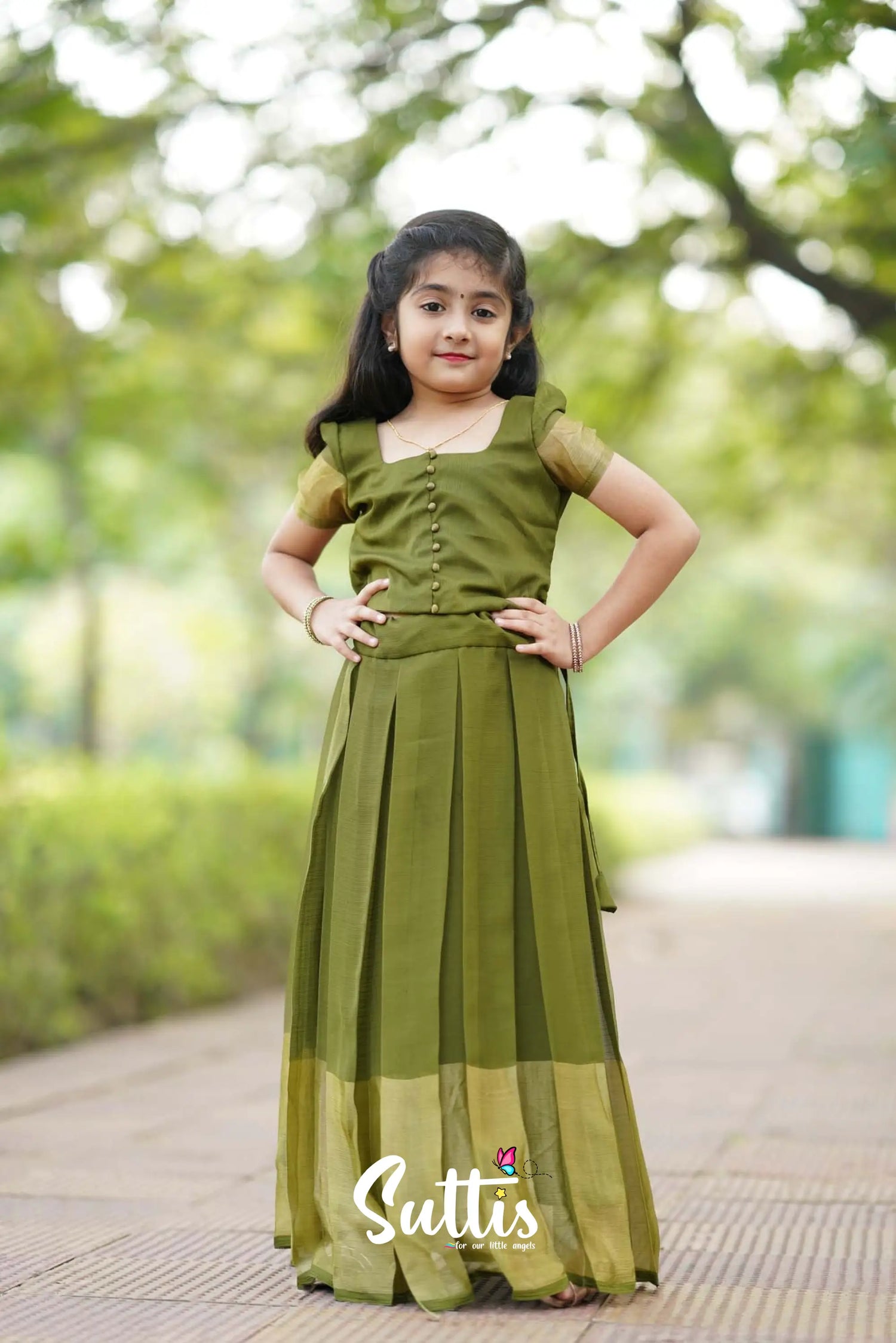 Zara - Olive Green Crop Top And Skirt Kids-Suttis